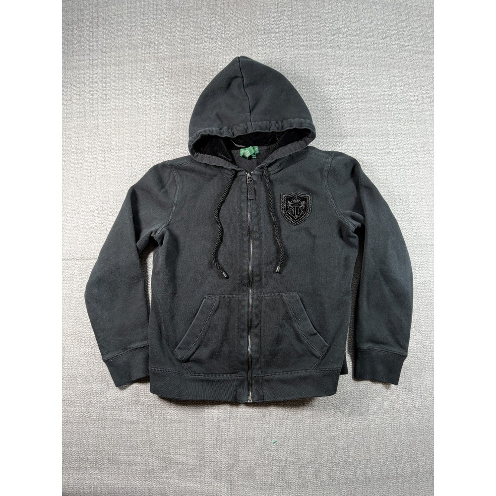 Lauren Ralph Lauren Hoodie Mens Medium Black Logo Cotton Fleece Lined Full Zip